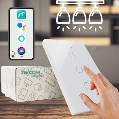 Imagem de Interruptor Inteligente WiFi Controle Por Aplicativo E Comando De Voz E RF433, Paralelo, 3 Botões Tecla Touch, Acabamento Em Vidro