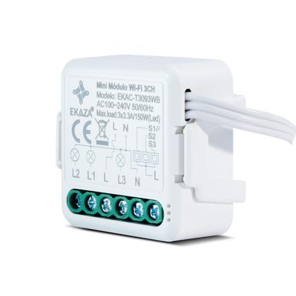 Imagem de Interruptor Inteligente Wifi Mini Módulo 3 Canais Ekaza Alexa e Google