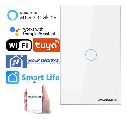 Imagem de Interruptor Inteligente Wifi Novadigital 1 Tecla Botão Touch Tuya Smart Life Alexa Google 110v 220v Bivolt Branco