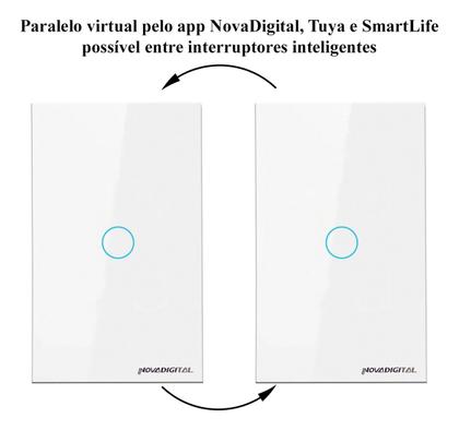 Imagem de Interruptor Inteligente Wifi Novadigital 1 Tecla Botão Touch Tuya Smart Life Alexa Google 110v 220v Bivolt Branco