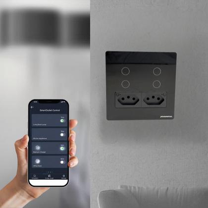 Imagem de Interruptor Inteligente Wifi Novadigital 4 Teclas Botões Touch 2 Tomadas 10a 4x4 Automação Tuya Smart Life Compatível Alexa Google Itwk4x4B Preto