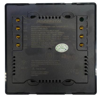 Imagem de Interruptor Inteligente Wifi Novadigital 4 Teclas Botões Touch 2 Tomadas 10a 4x4 Automação Tuya Smart Life Compatível Alexa Google Itwk4x4B Preto