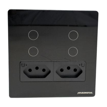 Imagem de Interruptor Inteligente Wifi Novadigital 4 Teclas Botões Touch 2 Tomadas 10a 4x4 Automação Tuya Smart Life Compatível Alexa Google Itwk4x4B Preto
