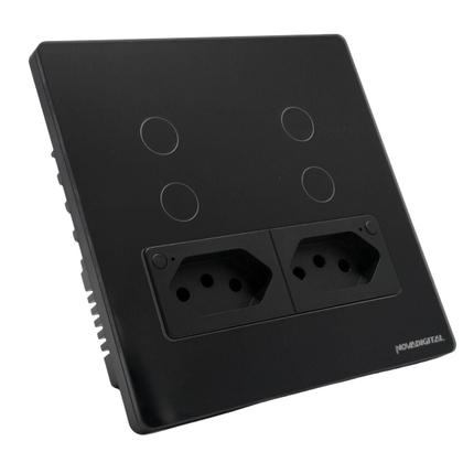Imagem de Interruptor Inteligente Wifi Novadigital 4 Teclas Botões Touch 2 Tomadas 10a 4x4 Automação Tuya Smart Life Compatível Alexa Google Itwk4x4B Preto