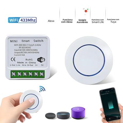 Imagem de Interruptor Inteligente WiFi Receptor De Relé 433Mhz Botão Redondo Mini Sem Fio Controle Remoto