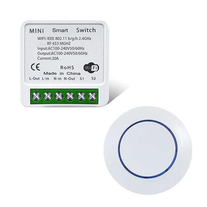 Imagem de Interruptor Inteligente WiFi Receptor De Relé 433Mhz Botão Redondo Mini Sem Fio Controle Remoto
