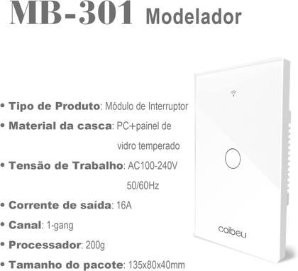 Imagem de Interruptor Inteligente WiFi, Smart Sem Fio Multifuncional 1 botão (MB301 com neutro) Compatível Com Alexa Google