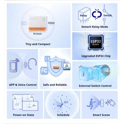Imagem de Interruptor Inteligente WiFi SONOFF MINI MINIR4 Módulo De Controle De 2 Vias ESPhome Alexa Siri