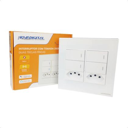 Imagem de Interruptor Inteligente Zigbee 4 Botões Tomadas 4X4 - Branco
