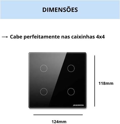 Imagem de Interruptor Inteligente Zigbee 4x4 de 4 Botões Preto NOVADIGITAL