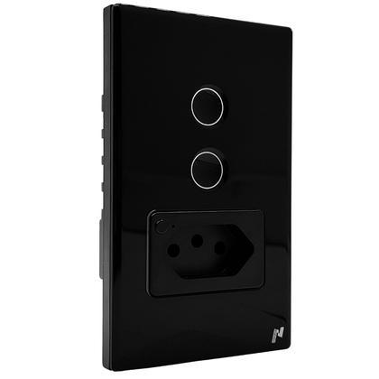 Imagem de Interruptor Inteligente Zigbee com 2 Botões Touch e Tomada Compatível Alexa google e Tuya - Preto