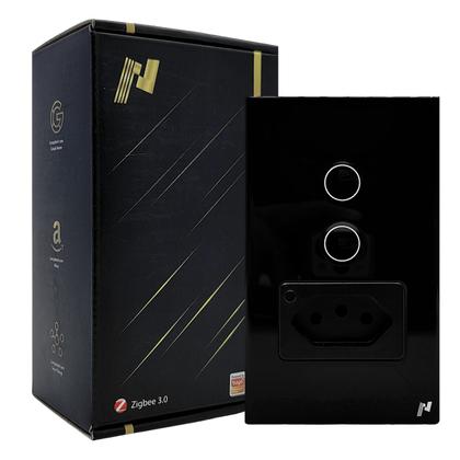 Imagem de Interruptor Inteligente Zigbee com 2 Botões Touch e Tomada Compatível Alexa google e Tuya - Preto