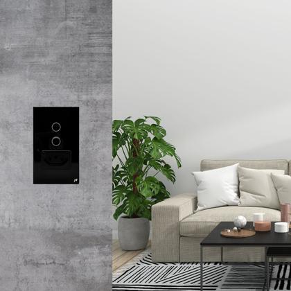 Imagem de Interruptor Inteligente Zigbee com 2 Botões Touch e Tomada Compatível Alexa google e Tuya - Preto