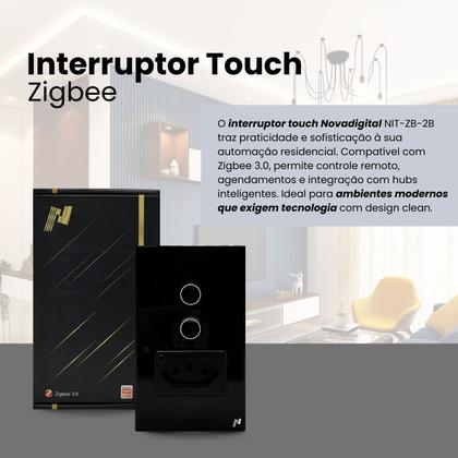 Imagem de Interruptor Inteligente Zigbee com 2 Botões Touch e Tomada Compatível Alexa google e Tuya - Preto