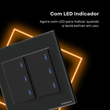 Imagem de Interruptor Inteligente Zigbee Novadigital 6 Botões Teclas Físicas 4x4 Tuya Smart Life Compatível com Alexa e Google Home 110V 220V Bivolt Preto