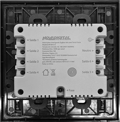 Imagem de Interruptor Inteligente Zigbee Novadigital 6 Botões Teclas Físicas 4x4 Tuya Smart Life Compatível com Alexa e Google Home 110V 220V Bivolt Preto