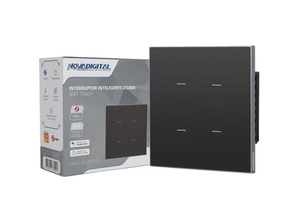Imagem de Interruptor Inteligente Zigbee Soft Touch 4 teclas Quartzo da NovaDigital QZ-4x4-04-B - PRETO