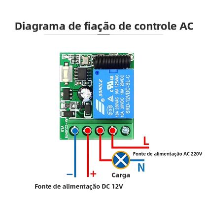 Imagem de Interruptor Mini Controle Remoto Sem Fio Universal 433Mhz Módulo Relé 12V 10A Para Motor Luz Portão