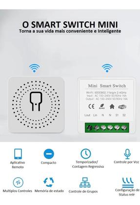 Imagem de Interruptor Mini Relé Wi-Fi Inteligente 16A Tuya Alexa JWCOM