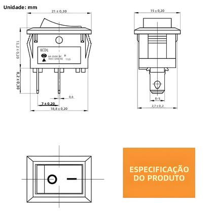 Imagem de Interruptor Mini Rocker 12V ON/OFF Pré-Cabeado 6A 250V 10A 125V AC DC Elétrico Para DIY