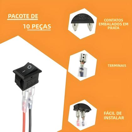 Imagem de Interruptor Mini Rocker 12V ON/OFF Pré-Cabeado 6A 250V 10A 125V AC DC Elétrico Para DIY