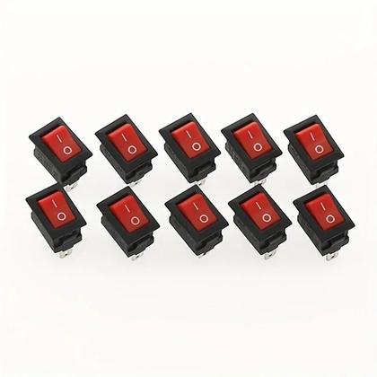 Imagem de Interruptor Mini Rocker Preto E Vermelho 15pcs SPST Snap-in AC 250V 3A 125V 6A 2 Pinos On-off