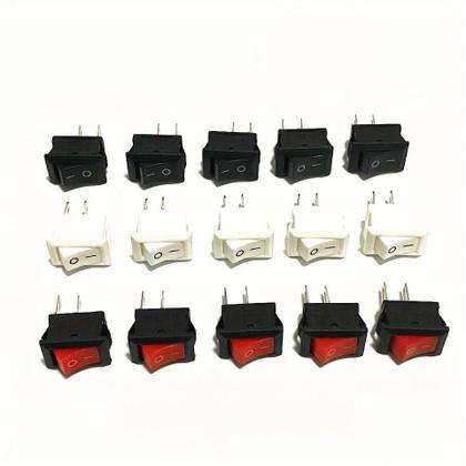 Imagem de Interruptor Mini Rocker Preto E Vermelho 15pcs SPST Snap-in AC 250V 3A 125V 6A 2 Pinos On-off