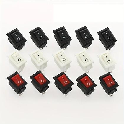 Imagem de Interruptor Mini Rocker Preto E Vermelho 15pcs SPST Snap-in AC 250V 3A 125V 6A 2 Pinos On-off