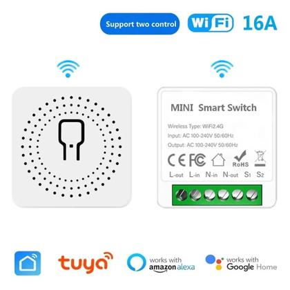 Imagem de Interruptor Mini WiFi Inteligente DIY Controle De 2 Vias Funciona Com Alexa Google Home Alice