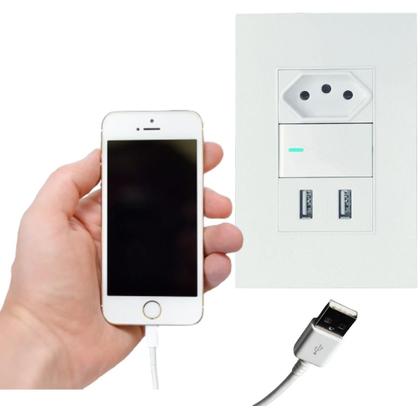 Imagem de Interruptor Premium De Parede Com Tomada Simples E Entrada Dupla USB Para Embutir