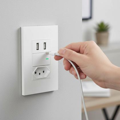 Imagem de Interruptor Premium De Parede Com Tomada Simples E Entrada Dupla USB Para Embutir