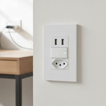 Imagem de Interruptor Premium De Parede Com Tomada Simples E Entrada Dupla USB Para Embutir