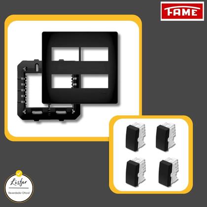 Imagem de Interruptor Quadruplo 2 Simples E 2 Paralelo 4x4 - Preto