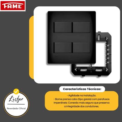Imagem de Interruptor Quadruplo 2 Simples E 2 Paralelo 4x4 - Preto
