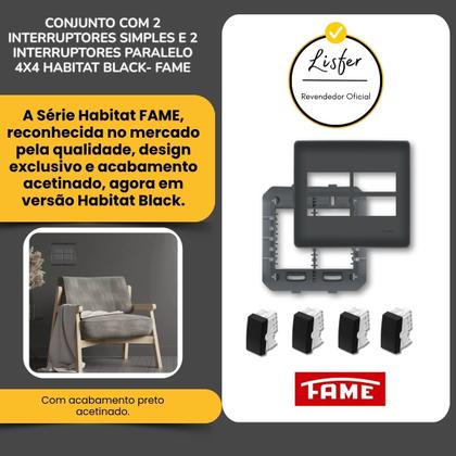 Imagem de Interruptor Quadruplo 2 Simples E 2 Paralelo 4x4 - Preto