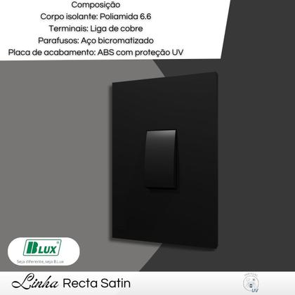 Imagem de Interruptor Recta Satin 1 Tecla Simples Vertical com Placa Acetinado Black - B.Lux