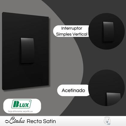 Imagem de Interruptor Recta Satin 1 Tecla Simples Vertical com Placa Acetinado Black - B.Lux