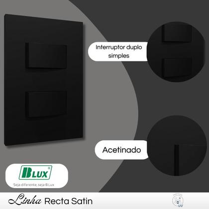 Imagem de Interruptor Recta Satin 2 Tecla Simples Distanciados com Placa Black - B.Lux