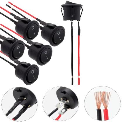 Imagem de Interruptor Redondo ON OFF 20mm com Fios PréSoldados 12V 110V Ideal para Carros Motos Barcos LEDs e Projetos DIY