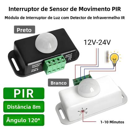Imagem de Interruptor Sensor De Movimento PIR Ajustável DC12V-24V 8A Para Fita De Luz LED Sensor De Corpo