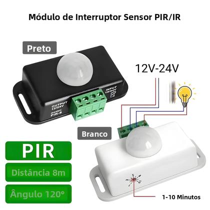 Imagem de Interruptor Sensor De Movimento PIR Ajustável DC12V-24V 8A Para Fita De Luz LED Sensor De Corpo