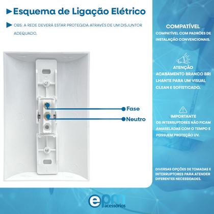 Imagem de Interruptor Simples 1 Tecla 10A Com Placa Espelho Branco