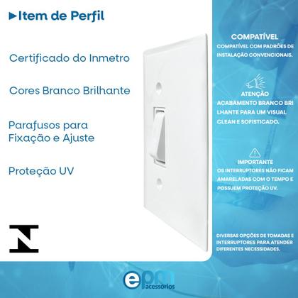 Imagem de Interruptor Simples 1 Tecla 10A Com Placa Espelho Branco
