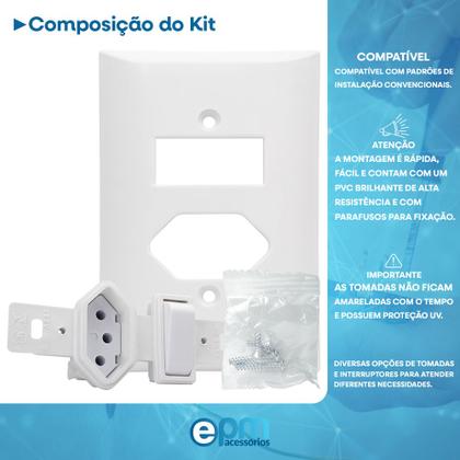 Imagem de Interruptor Simples 1 Tecla + Tomada 10A 2p+t Com Espelho Branco