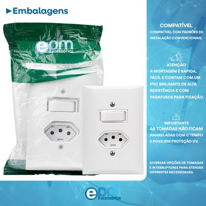 Imagem de Interruptor Simples 1 Tecla + Tomada 10A 2p+t Com Espelho Branco