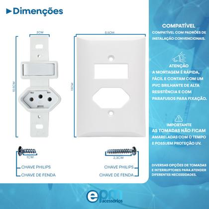 Imagem de Interruptor Simples 1 Tecla + Tomada 10A 2p+t Com Espelho Branco