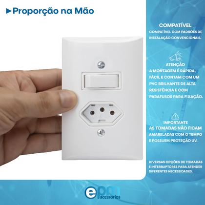 Imagem de Interruptor Simples 1 Tecla + Tomada 10A 2p+t Com Espelho Branco