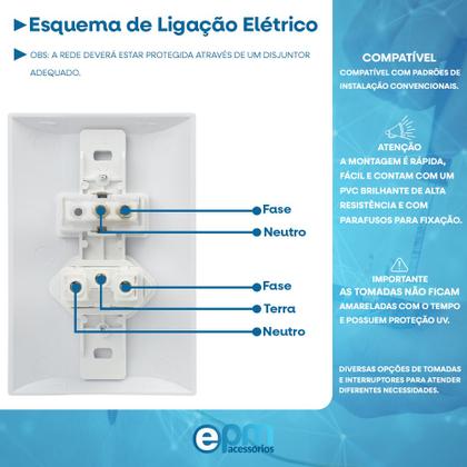 Imagem de Interruptor Simples 1 Tecla + Tomada 10A 2p+t Com Espelho Branco