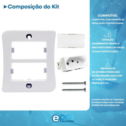 Imagem de Interruptor Simples 1 Tecla + Tomada 10A 2p+t Sobrepor Externo Com Espelho Branco Linha Viena