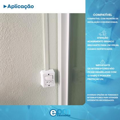 Imagem de Interruptor Simples 1 Tecla + Tomada 10A 2p+t Sobrepor Externo Com Espelho Branco Linha Viena